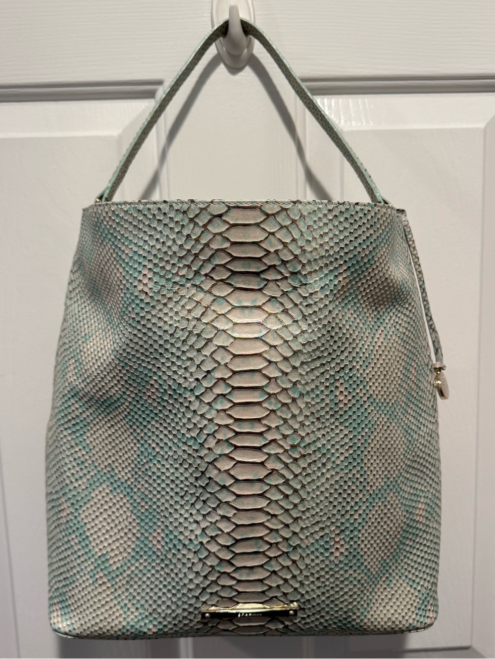 Brahmin Stylish Aqua Snake-Embossed Top-Handle Bag